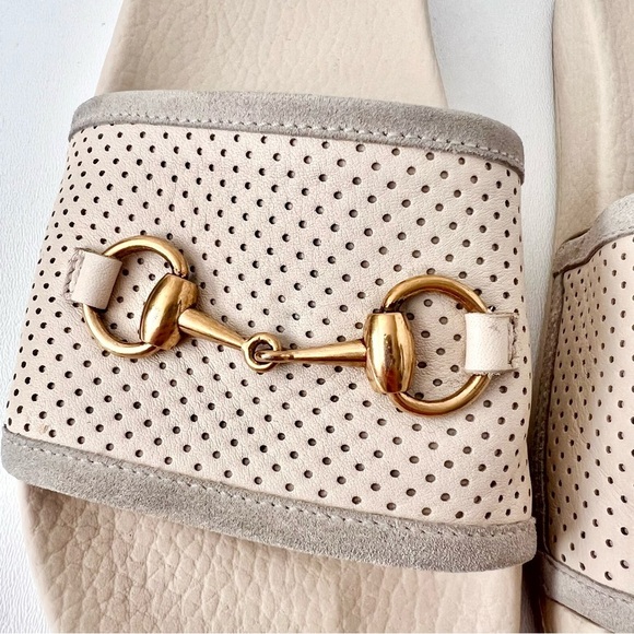 GUCCI || Horsebit Perforated Leather Rubber Sandal Slide White Ivory EU 39 US 9 - Picture 3 of 10